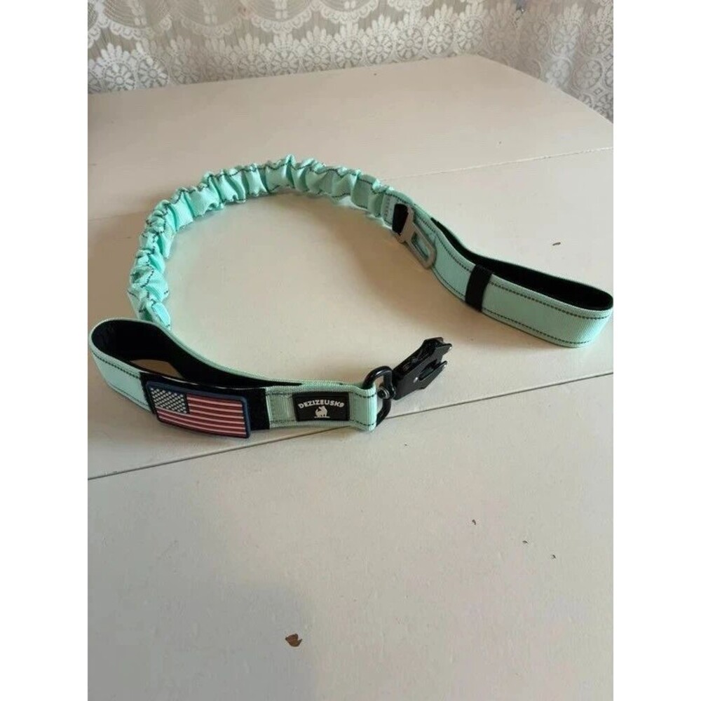 Teal Tactical Bungee Dog Leash Frog Clip American Flag Patch